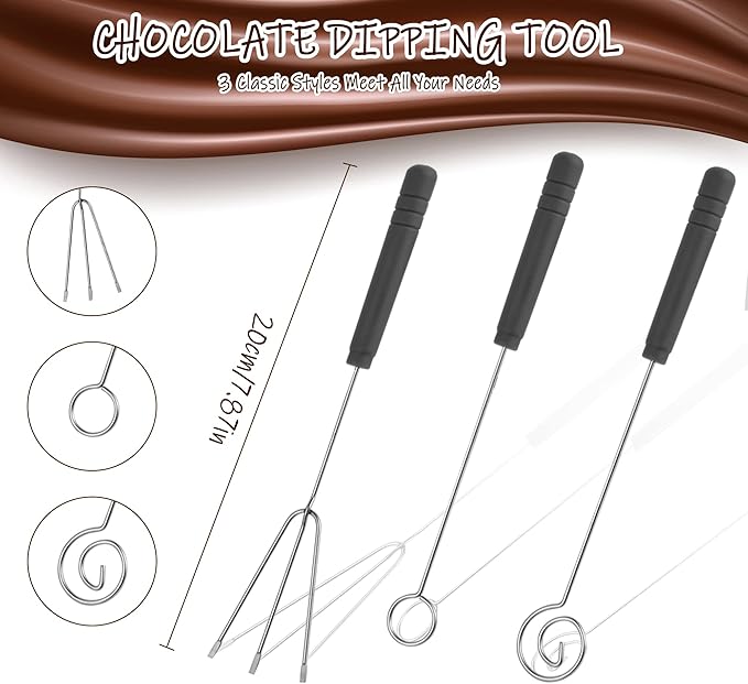 7 Pieces Candy Dipping Tools Chocolate Dipping Fork Spoons Set, Stainless Steel Candy Making Supplies for Decorative Plates, Including 1 pcs Slotted Spoon and 6 pcs Fondue Forks