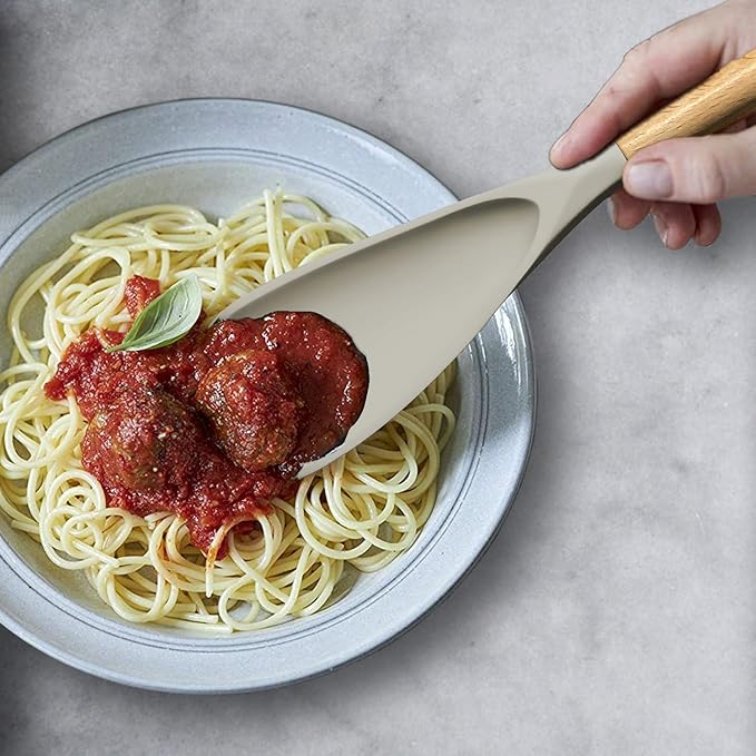 VOVOLY Cooking Spoon for Nonstick Cookwares, Silicone Spoon for Mixing, Scoop, and Scrape, Khaki,11"