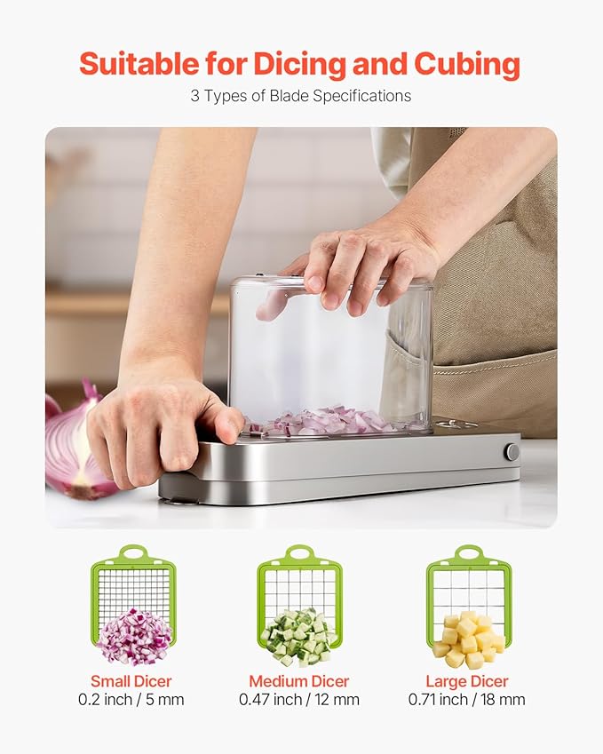 VEVOR Vegetable Chopper, Food Veggie Cutter with 3 Stainless Steel Blades, Onion Slicer with Container, Salad Potato Dicer Kitchen Gadgets & Essentials Home Appliances Tools for Easy DIY, Silver