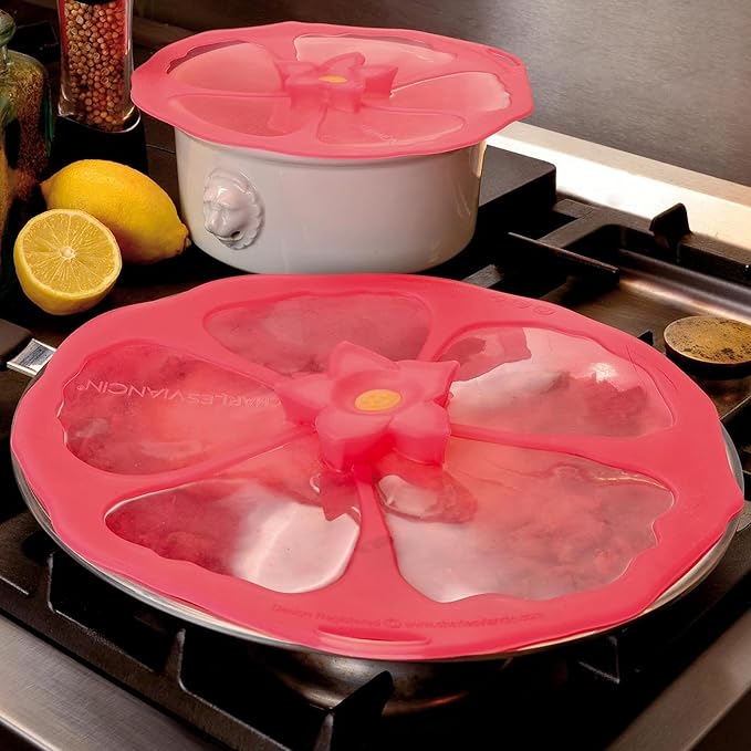 Charles Viancin - Hibiscus Silicone Lid for Food Storage and Cooking - 9''/23cm - Airtight Seal on Any Smooth Rim Surface - BPA-Free - Oven, Microwave, Freezer, Stovetop and Dishwasher Safe