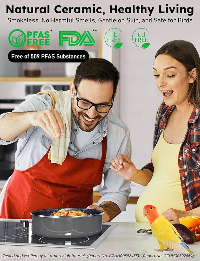 Pro DUXANO 12PC Nonstick Pots and Pans Set&Hybrid 3-Ply Stainless Steel Skillet, High Heat Sear&Fry, 2-Layer Ceramic Induction Cookware, 9H Scratch-Resistant&Anti-Warp,PFAS Free,All Cooktop/Dishwasher