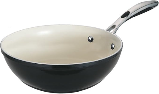 Tramontina Gourmet Ceramica Deluxe Aluminum Stir Fry, Non Stick Pan with Ceramic Interior, 11-inch, Metallic Black, Made in Italy