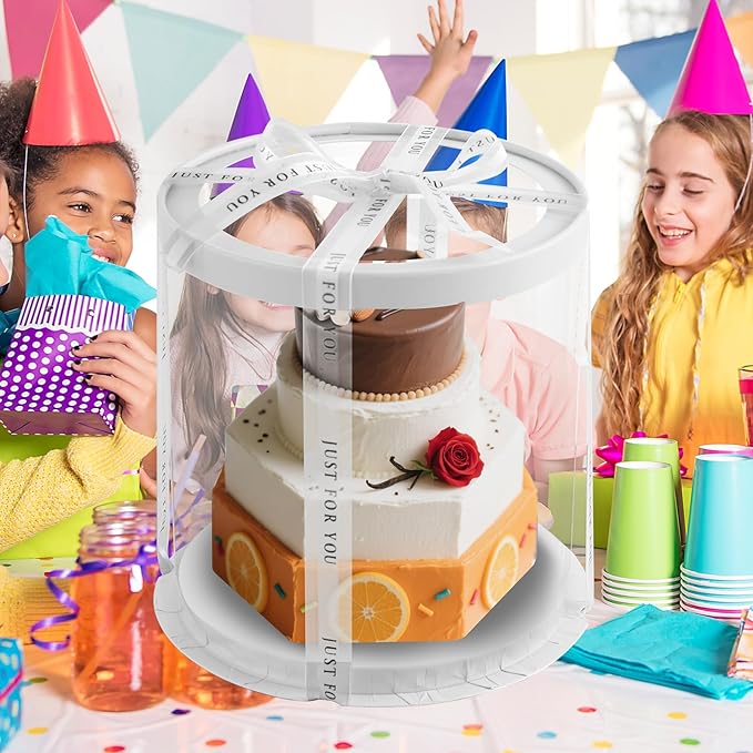 6Pcs 8.5*9.5inch Round clear cake boxes with Ribbon,Ideal for 7inch and 6inch Tall Layer Tiered Cakes,Multi-Layer cake boxes for Christmas Bakery Treat,Transparent Boxes(Clear Lid, Round 8.5inch/6Pcs)