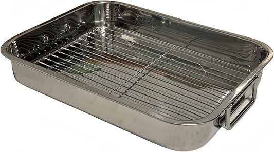 Roasting Pan Stainless steel Roasting pan Turkey Roasting pan with grill Rectangular grill suitable for Turkey, roast chicken and ham (15.4x11x2.4inch)