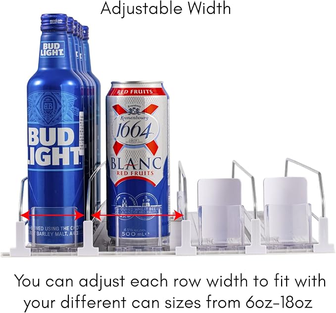 RULA Drink Organizer for Fridge, Self-Pushing Soda Can Dispenser for Refrigerator, Width Adjustable Water Bottle Pusher Glide - Holds up to 20 Cans (15" D, 4 Rows)