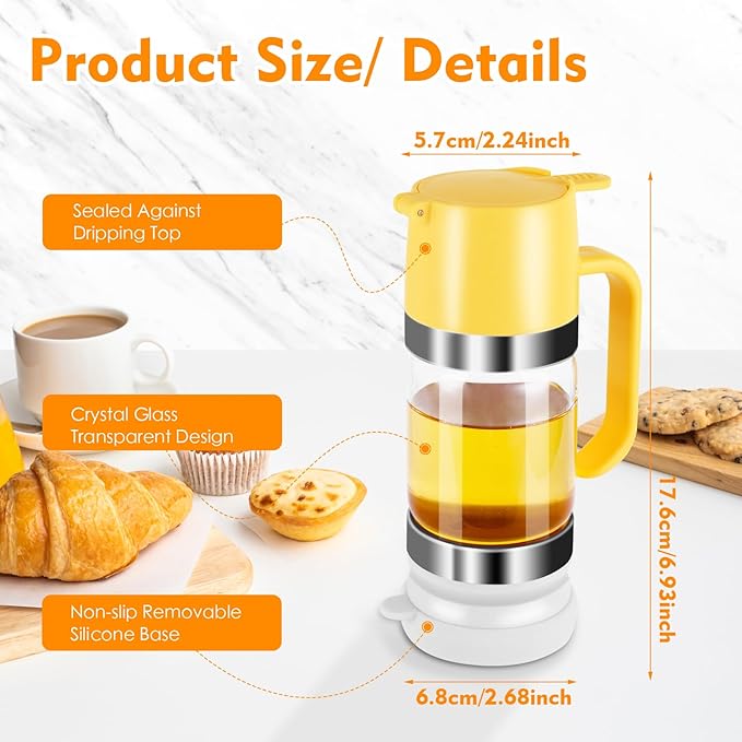 9 OZ Glass Honey Dispenser and Pot Set – No Drip Honey Jar with Lid – Perfect for Honey and Syrup Storage in Home Kitchen