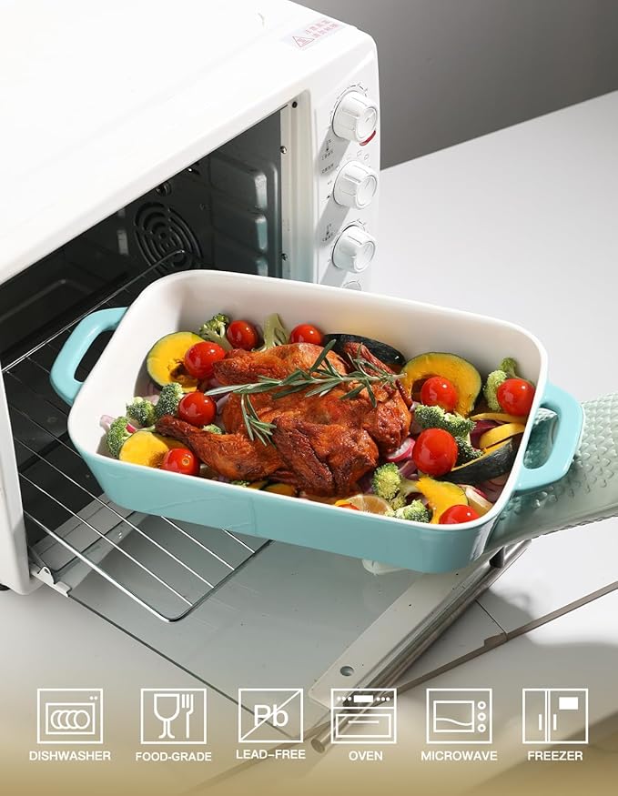 Sweejar Ceramic Bakeware Set, 9x13 Rectangular Baking Dish for Cooking, Kitchen, Cake Dinner, Banquet and Daily Use, Casserole Dishes for Oven Porcelain Baking Pans(Turquoise)