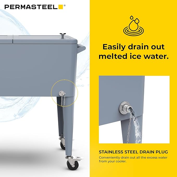 Permasteel 80 Quart Party Cooler, Rolling Ice Chest with Wheels and Handles for Indoor Outdoor Patio