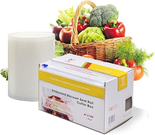 Vacuum Sealer Roll (6” x 150’) Keeper with Cutter - Premium Seal Bags for Food Saver, Ideal for Meal Prep, Sous Vide, and Storage, Vesta Precision