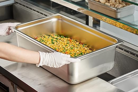 CURTA 6 Pack Full Size 6" Deep Anti-Jam Hotel Pans, NSF Certified 18/8 Stainless Steel Steam Table Food Pans for Catering, Buffet, Restaurant, Commercial Kitchen, Dishwasher Safe, Freezer Safe