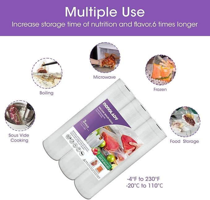 Vacuum Sealer Bags Rolls for Food, 3 Rolls 11" x 40' Commercial Grade BPA Free, Heavy Duty Puncture Prevention for Sous Vide, Meal Prep, Vac Storage with Freezer Use (Customized Size)