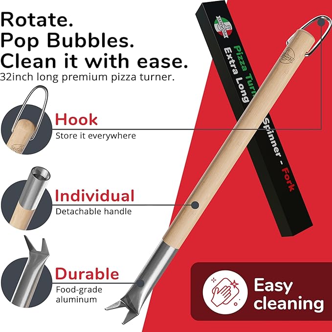 Pizza Oven & Stone Brush with Scraper, Turning Fork & Bubble Popper Bundle - Essential Accessories & Tools for Any Pizza Oven