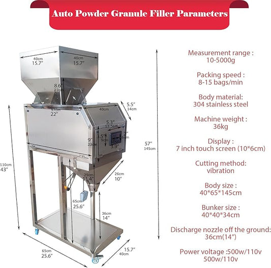 Automatic Particle Filling Machine Digital Dispenser, Large Capacity Powder Filling Machine for Tea/Food/Granules Capacity 0.02-11lb 304 Stainless Steel 110V