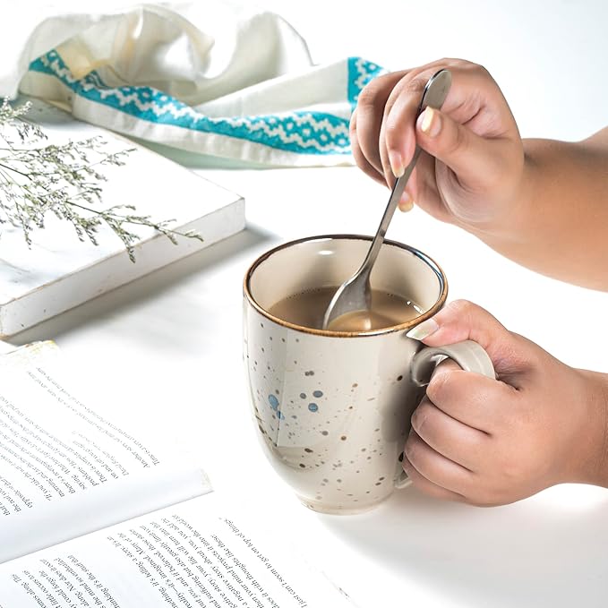 Esfour Ceramic Coffee Mugs Set Of 6, 14 Oz Large Handle Heavy Duty Cups - Microwave Dishwasher Safe - Latte, Cappuccino, Tea, Cocoa, Mocha - Men, Women, Home Office Daily Use, Natural Assorted Colors