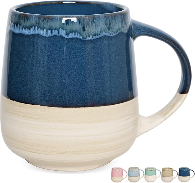 Bosmarlin Extra Large Ceramic Coffee Mug, 23 Oz, Dishwasher and Microwave Safe, Oversized Big Tea Cup, Reactive Glaze (Deep Blue)