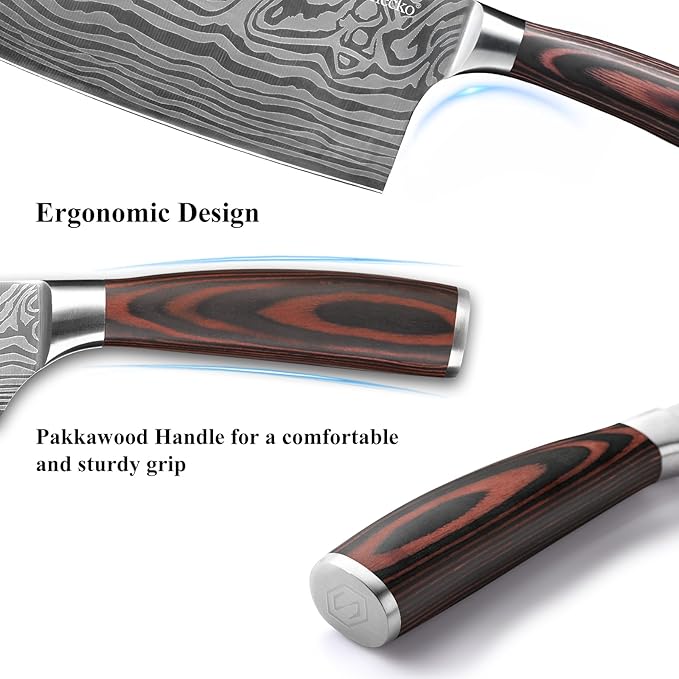 Sunnecko 7 Inch Cleaver Knife, High Carbon Stainless Steel Chinese Cleaver with Wooden Handle,Razor Sharp Meat Cleaver for Home and Kitchen