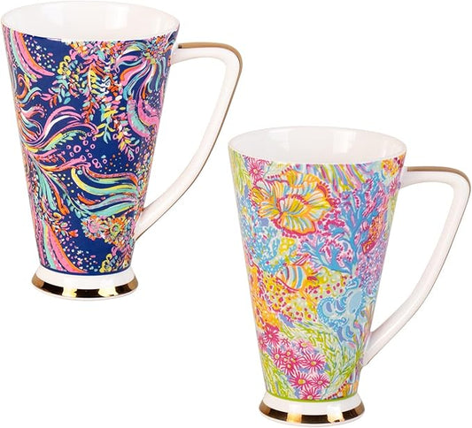 KAMMAK Ceramic Coffee Mugs 17 oz Tall Porcelain Coffee Cups Set of 2 Large Tea Mugs with Handle Vintage Tea Cups Cappuccino Mug for Latte, Espresso, Americano, breakfast cereal, Hot Cocoa, Drinks