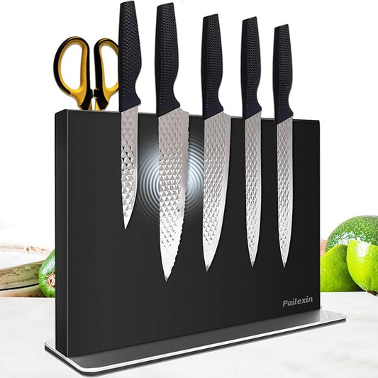 Magnetic Knife Block Without Knives—Black Stainless Steel Double-Sided Magnetic Knife Holder Stand with Strong Magnets, Knife Storage Organizer for Kitchen Counter top