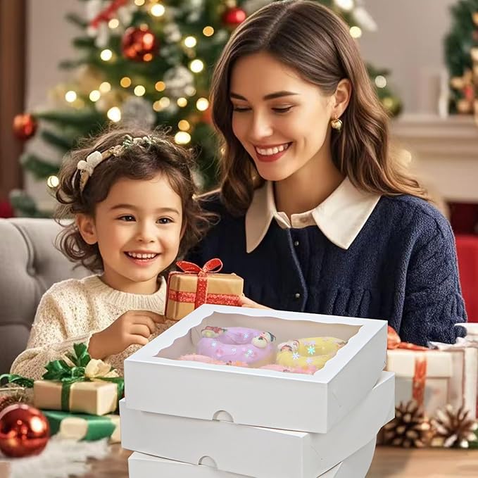 50pcs 8x8x2 Inch White Bakery Boxes with Window - Perfect for Cookies, Chocolate Covered Strawberries, Pretzels, Cakesicles & More