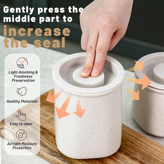 Nucookery Canisters Sets for the Kitchen Countertop, 3 Pcs Ceramic Jar with Silicone Lid, 40oz, 30oz, 20oz Food Storage Containers for Flour, Sugar, Coffee, Grains,Tea, Cookies, Dry Food Organization