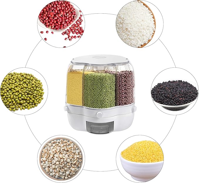 360° Rotatable Cereal Dispenser, One-Click Rice Output, Visible Round Multigrain Tank Cup Dry Rice Container Food Dispenser Sealed Grains Cans Grain Storage Tank for Storage Small Beans(Style 6)
