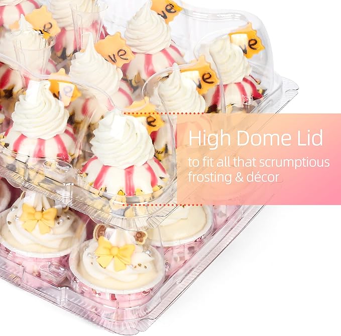 LotFancy Mini Cupcake Containers, 12 Count, 40 Pack, Clear Plastic Cupcake Holder with 480 Mini Cupcake Liners, Dozen Disposable Cup Cake Carriers with Detachable Lid