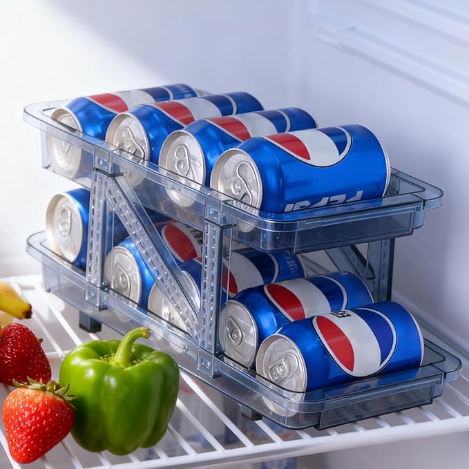 acDesign 2 Pack Soda Can Dispenser for Refrigerator Stackable Refrigerator Organizer Clear Plastic Refrigerator Organizer Bins, Beverage Can Holders for Pantry, Freezer, Kitchen