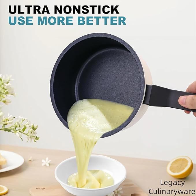 Nonstick Sauce Pan with Lid,2QT small pot, PFOA Free,Kitchen Pots Induction Pot,Cream