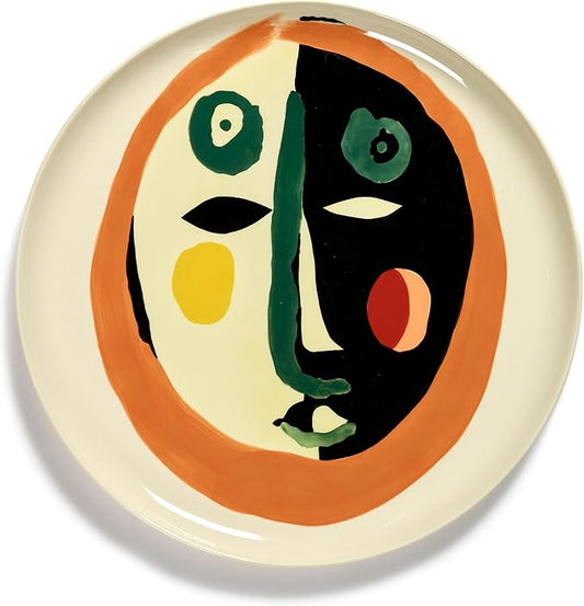 White Serving Plate with Face | Feast tableware by Ottolenghi | Serving Tray Dish Set for 1 | Stoneware Microwave Safe Plates | Dinnerware Sets for Home, Party