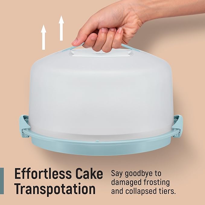 Tribello Extra Large Cake Storage Container, Cake Carrier With Handle Holds Cake 12 X 12 X 5 (Blue)