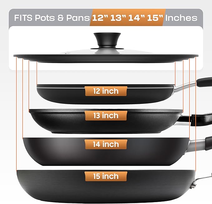 Universal Lid for Pots, Pans & Skillets Size 12", 12.5", 13", 13.5", 14" & 15" Cookwares -Tempered Glass with Silicon Rim-Black