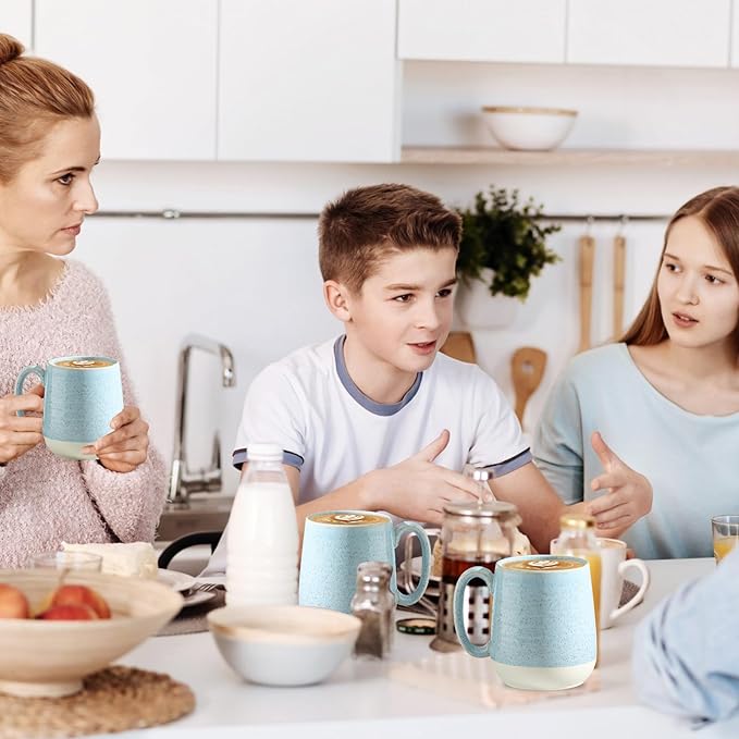 Hasense Ceramic Coffee Mugs, 15 Oz Coffee Cup with Handle Set of 4, Large Coffee Mug for Men, Modern Latte Cup for Cappuccino, Tea, Cocoa, Microwave & Dishwasher Safe, Birthday Gift, Light Blue