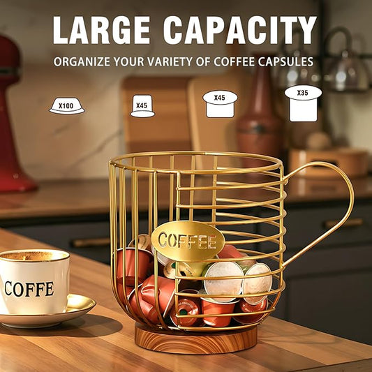 Coffee Pod Holder - Large-Capacity Metal Pod Holder, Accommodates Over 40 Espresso Capsules. Coffee Organizer, Suitable for Coffee Shops, Living Rooms, Kitchens, Bars, and Mor