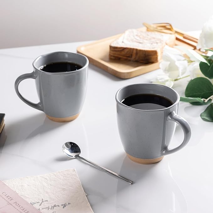 AmorArc 12oz Ceramic Coffee Mugs set of 6, Stylish Coffee Mugs with Rustic Terracotta Underside for Latte/Cappuccino/Milk/Cocoa, Dishwasher&Microwave Safe