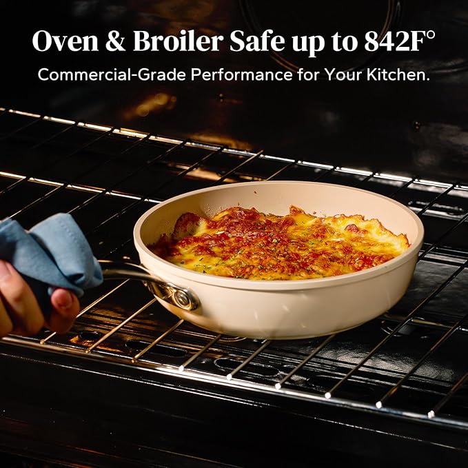 Redchef Ceramic Frying Pans, 4-Piece Non Stick Frying Pans, Non Toxic Skillet with Lid, Ceramic Cookware Set, 8" 9.5" 11" Egg Saute Pan, PFAS & PTFE & PFOA Free, Dishwasher & Oven Safe, Beige White