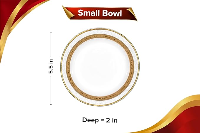 32 Piece Luxurious Dinnerware Sets – Service for 8 Plates and Bowls – White and Gold Rope Design Dish Set for Kitchen Table, Everyday Dining or Formal Use (Rope Gold)
