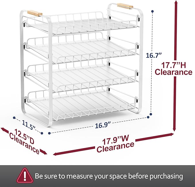 MAXIFFE 4 Tier Can Organizer for Pantry, 16.9"W×11.5"D×16.7"H, Space-Saving Adjustable Metal Hold 40 Standard 12-oz Cans Storage Rack Holder for Countertop Kitchen Soda Drinks Fruits, White