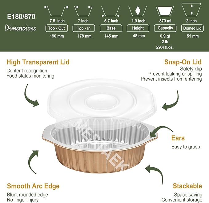 7" Aluminum Foil Pans with Integrated Handles and Snap-On Lids (5 pcs) | 2X Thickness Heavy-Duty Reusable Tin for Baking and Cooking