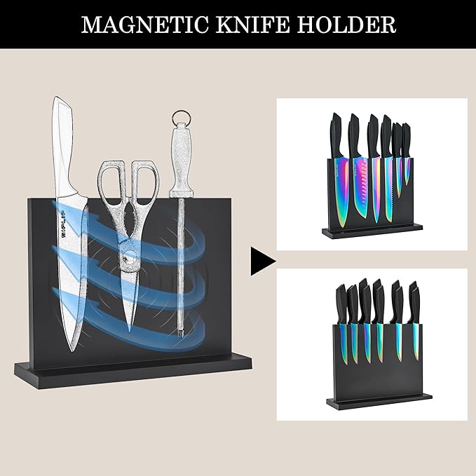 15-Piece High Carbon Stainless Steel Kitchen Knife Set with Magnetic Holder - Includes Chef's, Bread, Serrated Steak Knives and Sharpener