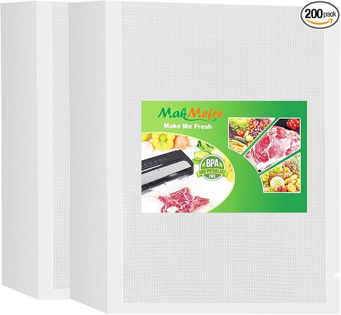 MakMeFre 200 Plus Gallon Size 12" x 16" Vacuum Sealer Bags with BPA Free and Heavy Duty,Great for Food Storage Vaccume Sealer PreCut Bag