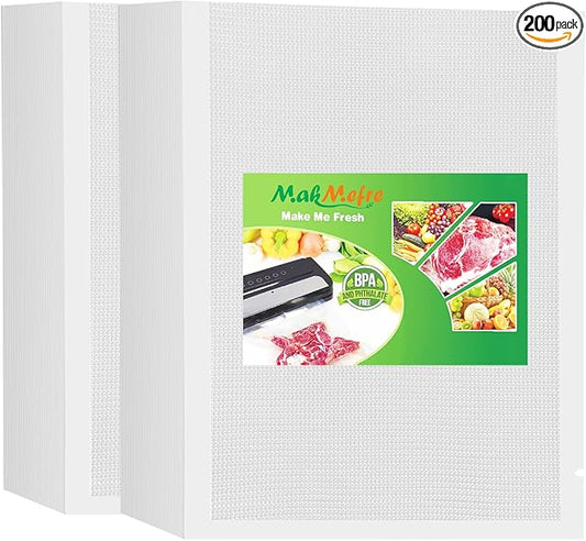 MakMeFre 200 Gallon Size 11" x 16" Vacuum Sealer Bags with BPA Free and Heavy Duty,Great for Food Storage Vaccume Sealer PreCut Bag
