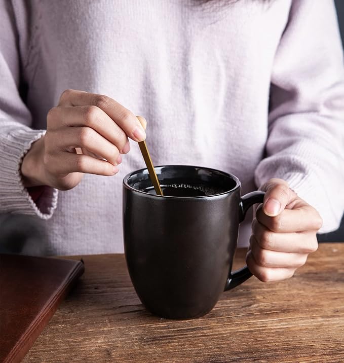 AmorArc 16oz Coffee Mugs Set of 6, Large Ceramic Coffee Mugs for Men Women Dad Mom, Modern Coffee Mugs with handle for Tea/Latte/Cappuccino/Cocoa. Dishwasher&Microwave Safe, Matte Black