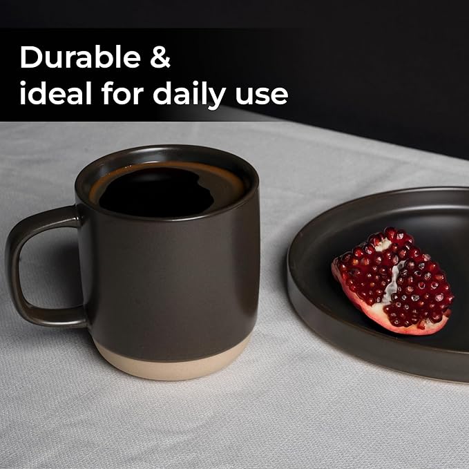 MIAMIO – Coffee Mugs Set of 4 / Ceramic Cups for Coffee (17.5 oz), Cappuccino, Latte Macchiato, Tea, Espresso/Dishwasher and Microwave Safe – Sierra Collection (Dark, Mugs (4x))