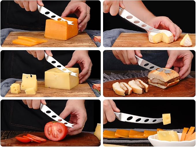 WELLSTAR Cheese Knife, Serrated Tomato Knife 5 Inch Sharp High Carbon Stainless Steel Blade for Cutting All Cheese Types – Silver