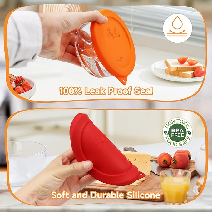Sophico 2 Cup Round Silicone Storage Cover Lids Replacement for Anchor Hocking and Pyrex 7200-PC Glass Bowls (Container not Included) | Orange, 2 Pack |