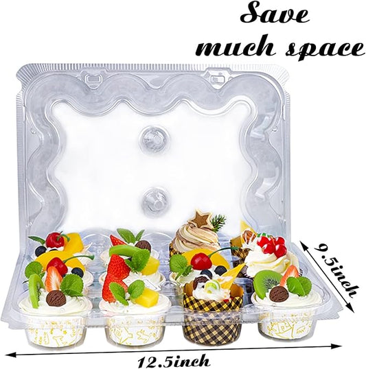 TWOWYHI 12 Counts x 15 Sets Cupcake Containers 12 Count Cupcake Boxes Plastic Cupcakes Carrier Holders for Clear Plastic Disposable Cupcakes Containers with Detachable Tall Lid