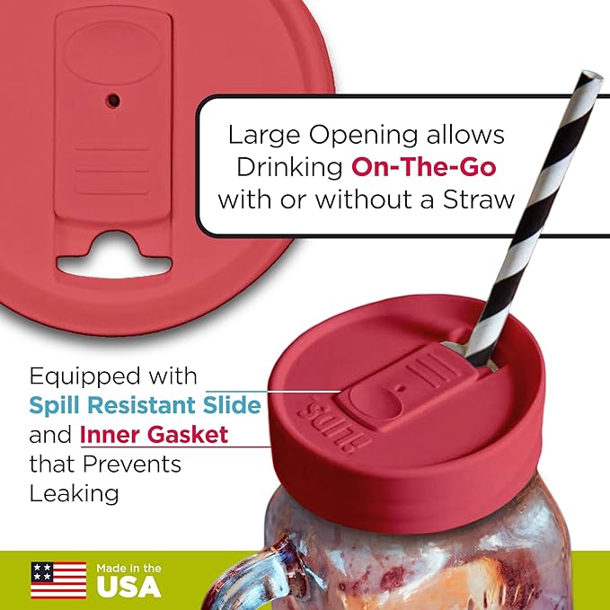 Mason Jar Drink Lid, Regular Mouth, Coral, 2-Pack