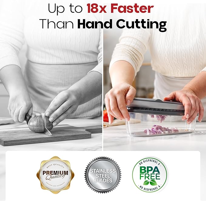 CHOPZILLA Vegetable Chopper and Mandoline Slicer for Kitchen Cuts 18x Faster, Come with 4 Blades, Scraper, & Container, All in 1 Veggie Chopper Vegetable Cutter, French Fry Cutter, Onion, Fruit, Salad