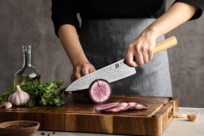 XINZUO 8.5 Inch Chef Knife, 67 Layers Hand Forged Damascus Steel Kitchen Knife Professional, Japanese Chef Knife for Chefs and Home Cooking, Ultra Sharp,Olive Wood Octagonal Handle