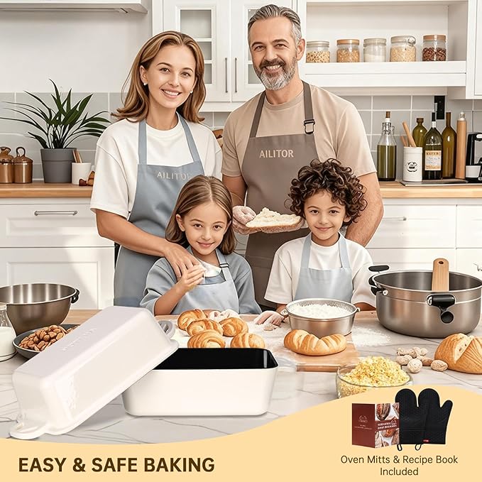 9x5 Enameled Cast Iron Loaf Pan with Lid - 2 in 1 Bread Pan for Baking Homemade Sourdough